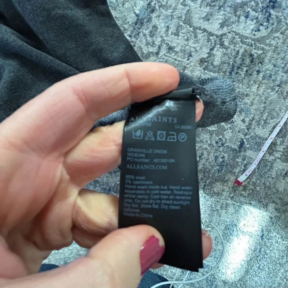 AllSaints Women's Small S Grey Gray Ruffle Neck Sweater Dress - Picture 9 of 9